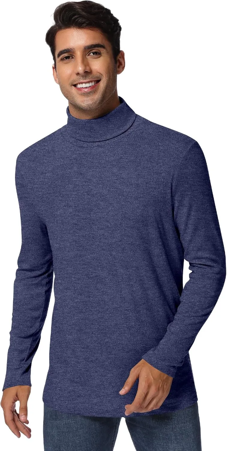 Ficerd 3 Pack Men's Turtleneck Shirts, Long Sleeve Cotton Pullover Sweaters Mock Neck Knitted T Shirt Basic Slim Fit Tee Tops