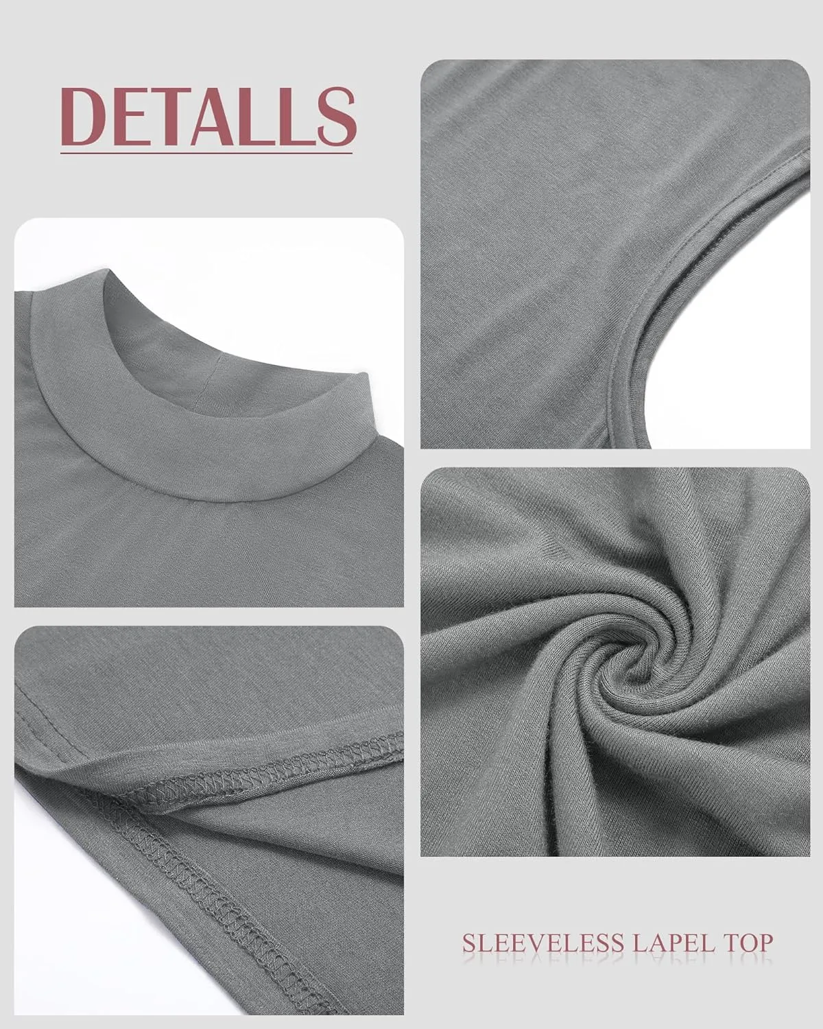 Ficerd 3 Pack Womens Sleeveless Tank Tops, Mock Neck Cotton Summer Shirts Slim Fit Stretch Tops Basic Lightweight Knit Tee