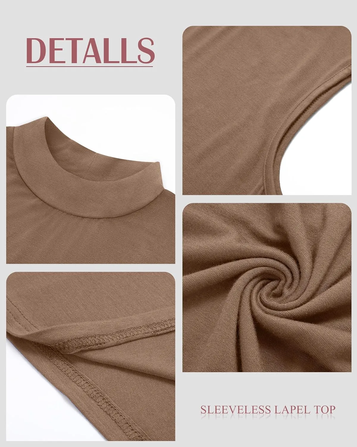Ficerd 3 Pack Womens Sleeveless Tank Tops, Mock Neck Cotton Summer Shirts Slim Fit Stretch Tops Basic Lightweight Knit Tee