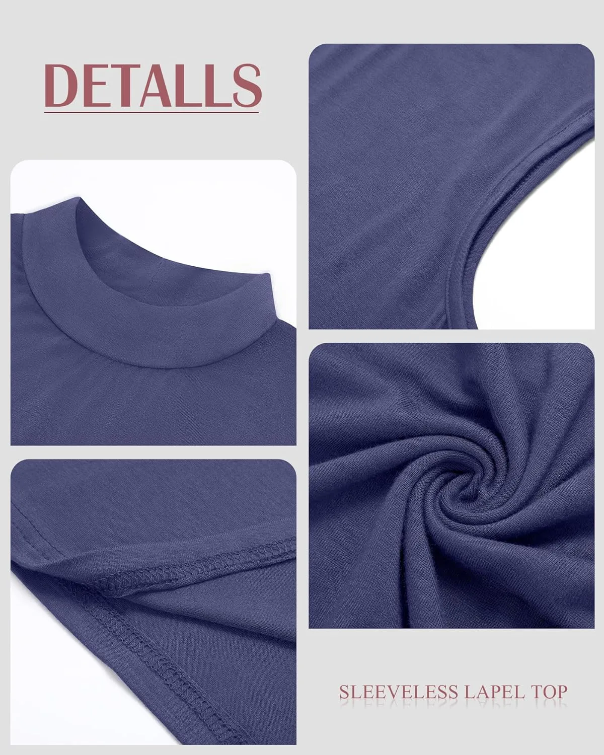 Ficerd 3 Pack Womens Sleeveless Tank Tops, Mock Neck Cotton Summer Shirts Slim Fit Stretch Tops Basic Lightweight Knit Tee