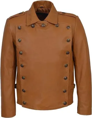 FIT WEAR The Rocketeer Movie Brown Real Sheepskin Leather Jacket for Men - Brown Leather Biker Jacket
