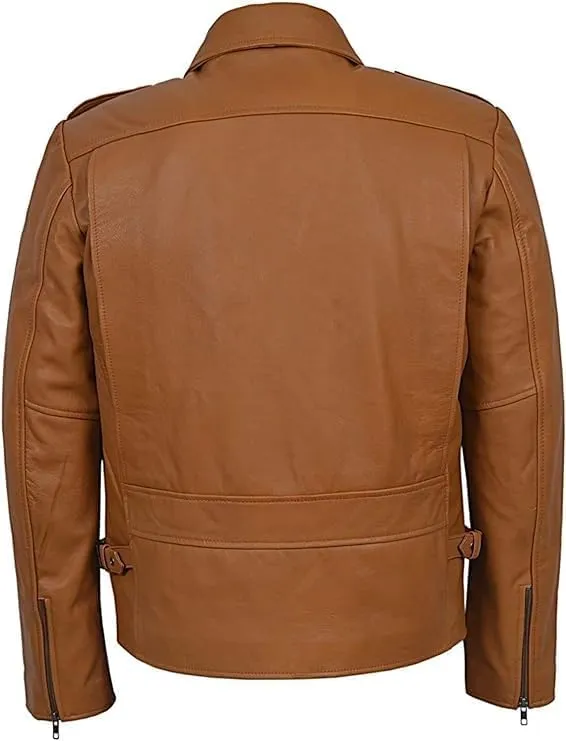 FIT WEAR The Rocketeer Movie Brown Real Sheepskin Leather Jacket for Men - Brown Leather Biker Jacket