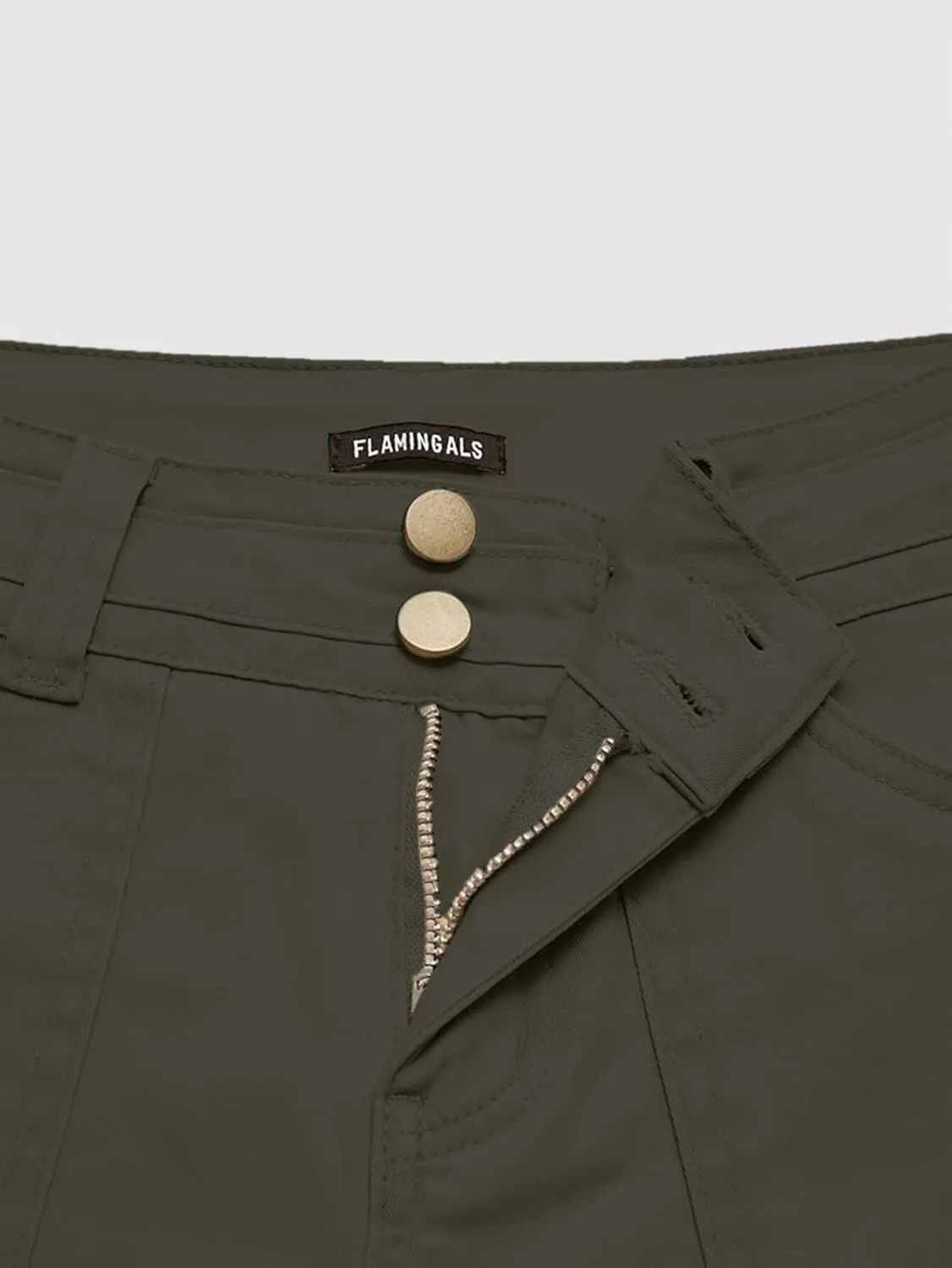 Flamingals Women's Mid Waist Solid Split Side Flap Pocket Casual Shorts