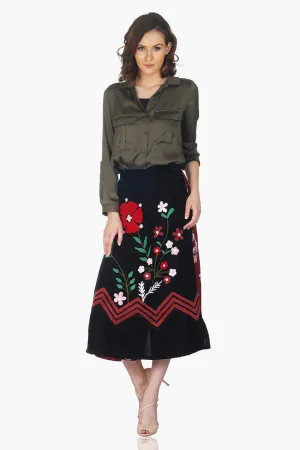Floral Embroidered Black Rapron