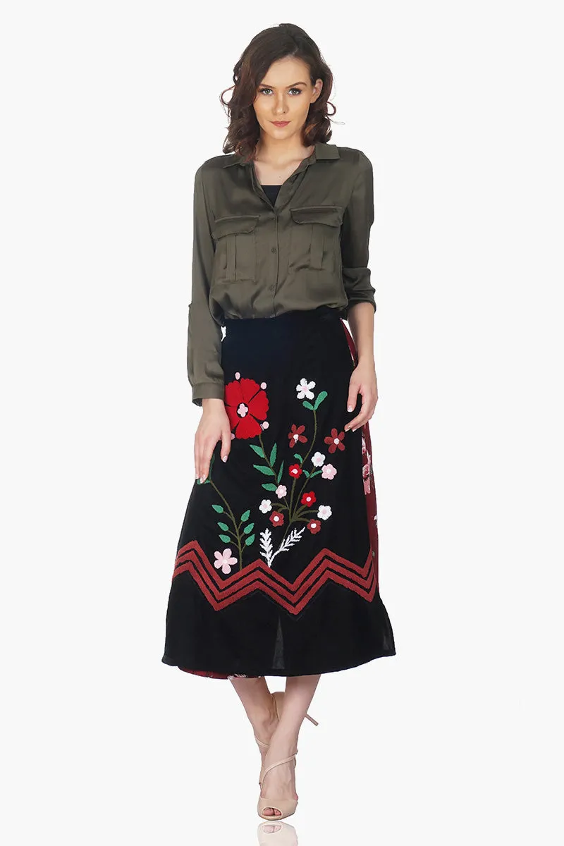 Floral Embroidered Black Rapron