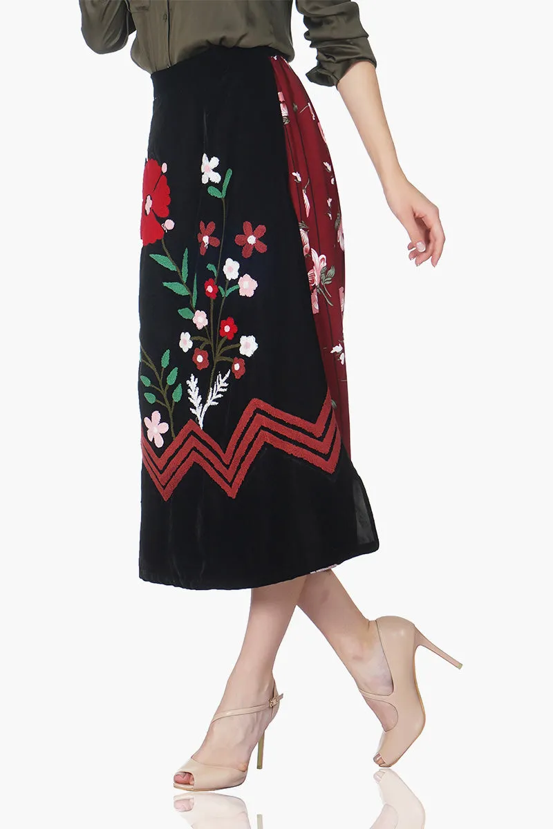 Floral Embroidered Black Rapron