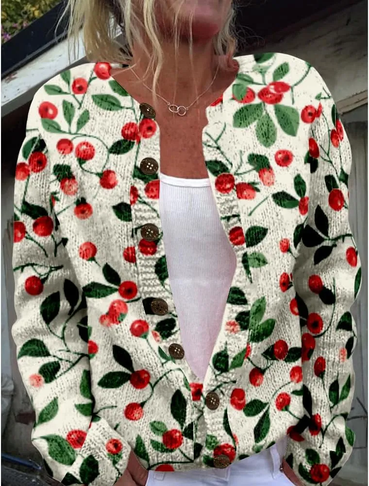 Floral Sweaters for Women Open Front Cardigan Chunky Long Sleeve Plus Size Button Up Fall Trendy Tunic Blouse