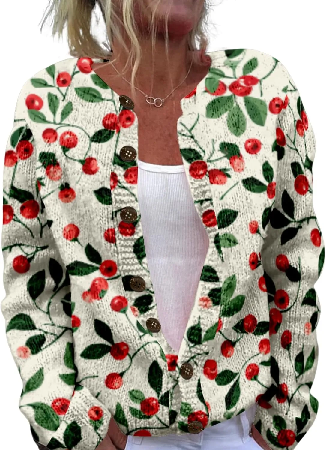 Floral Sweaters for Women Open Front Cardigan Chunky Long Sleeve Plus Size Button Up Fall Trendy Tunic Blouse