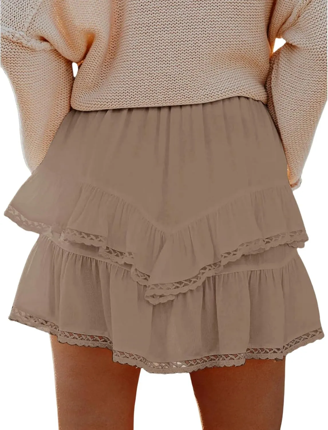 Flowy Boho Skorts for Women, High Waist Ruffle Tiered Mini Skirts with Built, Crochet, Cute Versatile Shorts