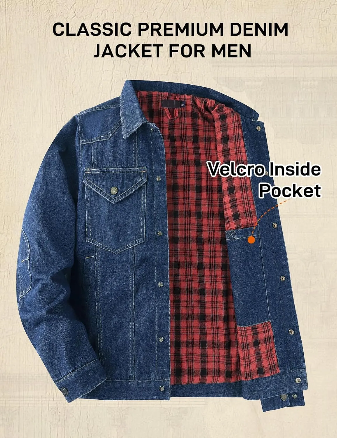 Flygo Mens Flannel Lined Denim Jacket Snap Cowboy Cut Western Classic Slim Fit Vintage Heavy Duty Jacket Trucker Coat