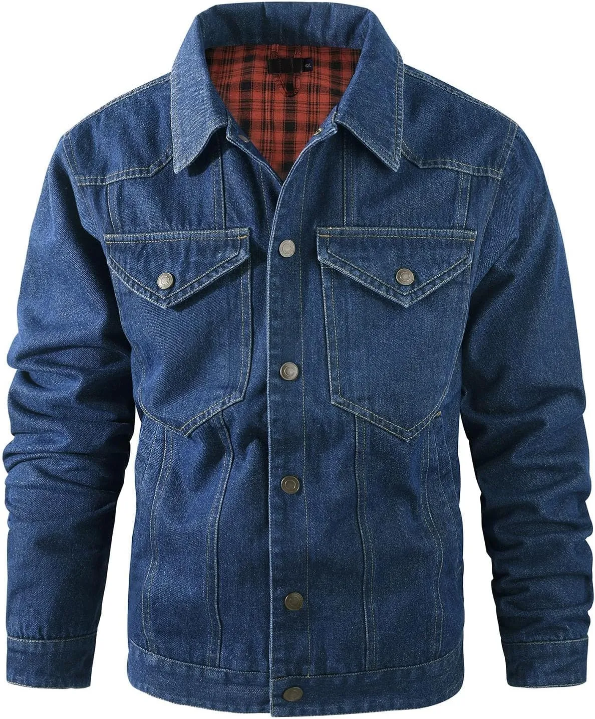 Flygo Mens Flannel Lined Denim Jacket Snap Cowboy Cut Western Classic Slim Fit Vintage Heavy Duty Jacket Trucker Coat