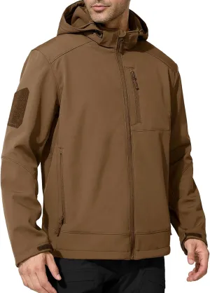 FREE SOLDIER Men's Lightweight Softshell Jacket Winter Fleece Lined Hooded Rain Waterproof Hiking Outdoor Jackets