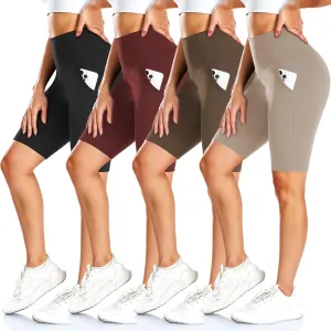 FULLSOFT 4 Pack Biker Shorts for Women with Pockets  8" High Waisted Tummy Control Workout Yoga Running Shorts