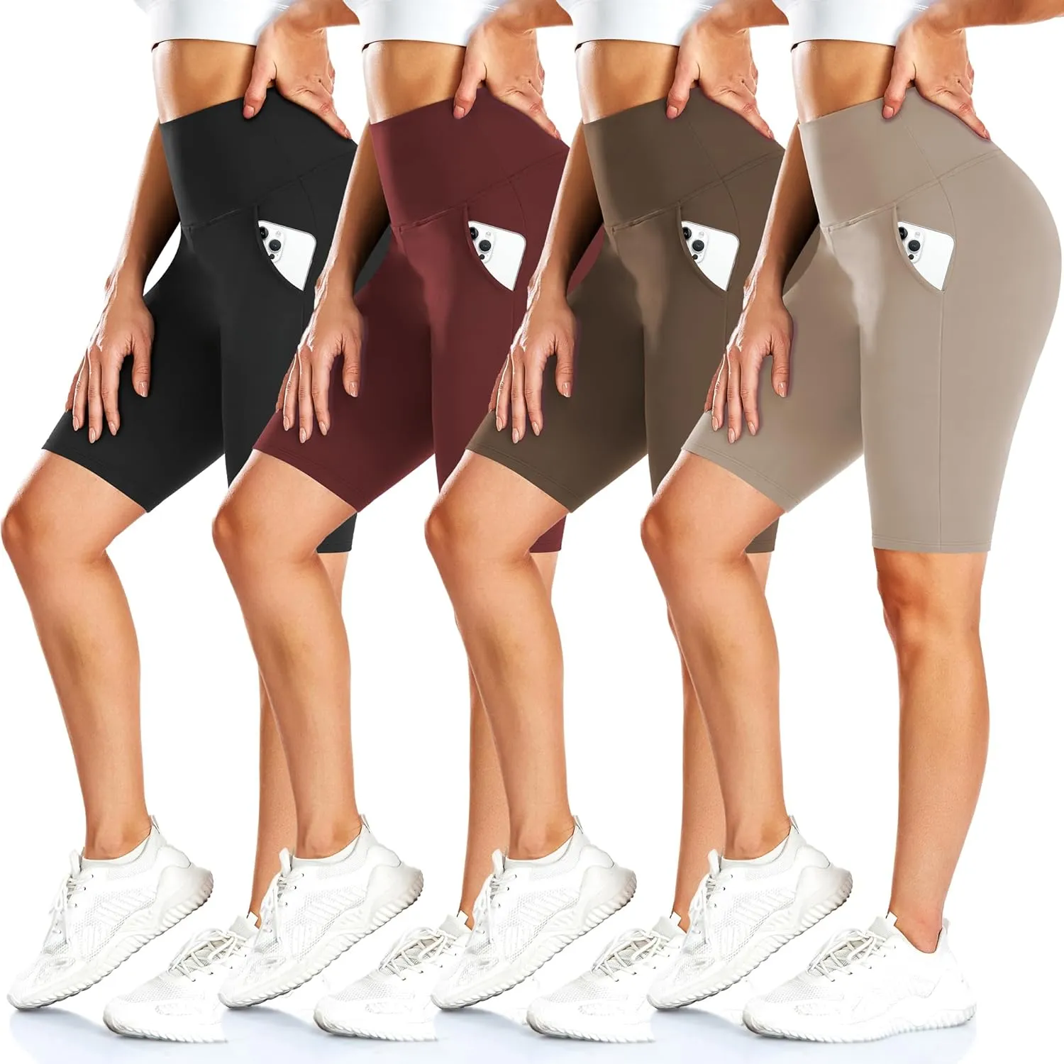FULLSOFT 4 Pack Biker Shorts for Women with Pockets  8" High Waisted Tummy Control Workout Yoga Running Shorts