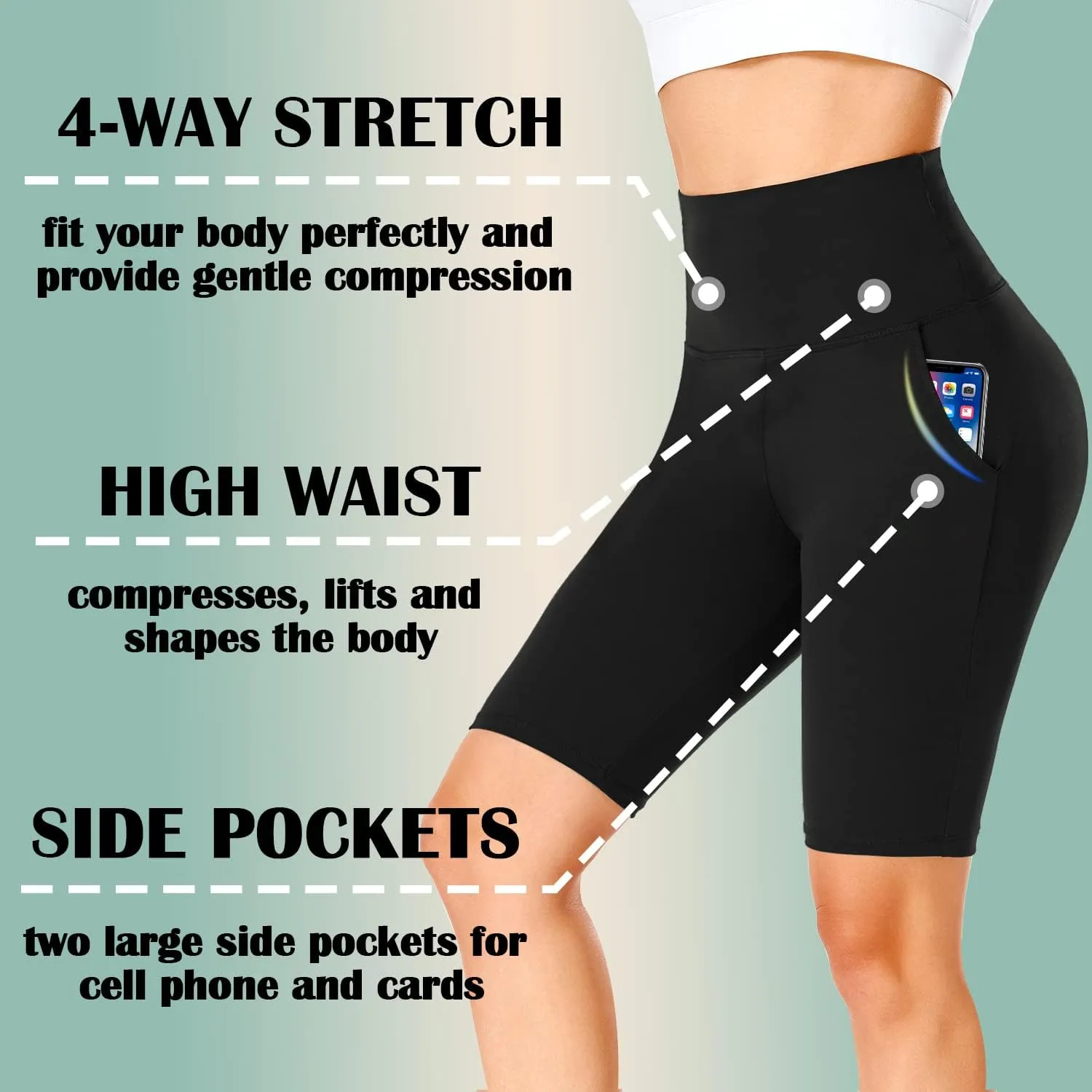 FULLSOFT 4 Pack Biker Shorts for Women with Pockets  8" High Waisted Tummy Control Workout Yoga Running Shorts