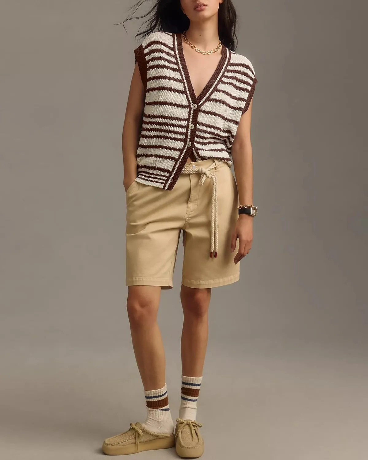 Gacaky Womens Striped Cap Sleeve Knit Sweater Vest Tank Tops Button Up Cardigan Sweater Vests