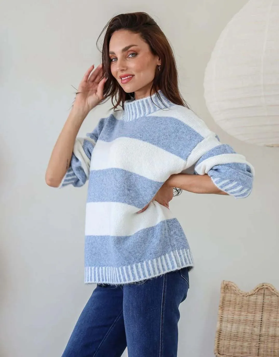 Gigi Wool Blend Stripe Knit - Blue/Winter White