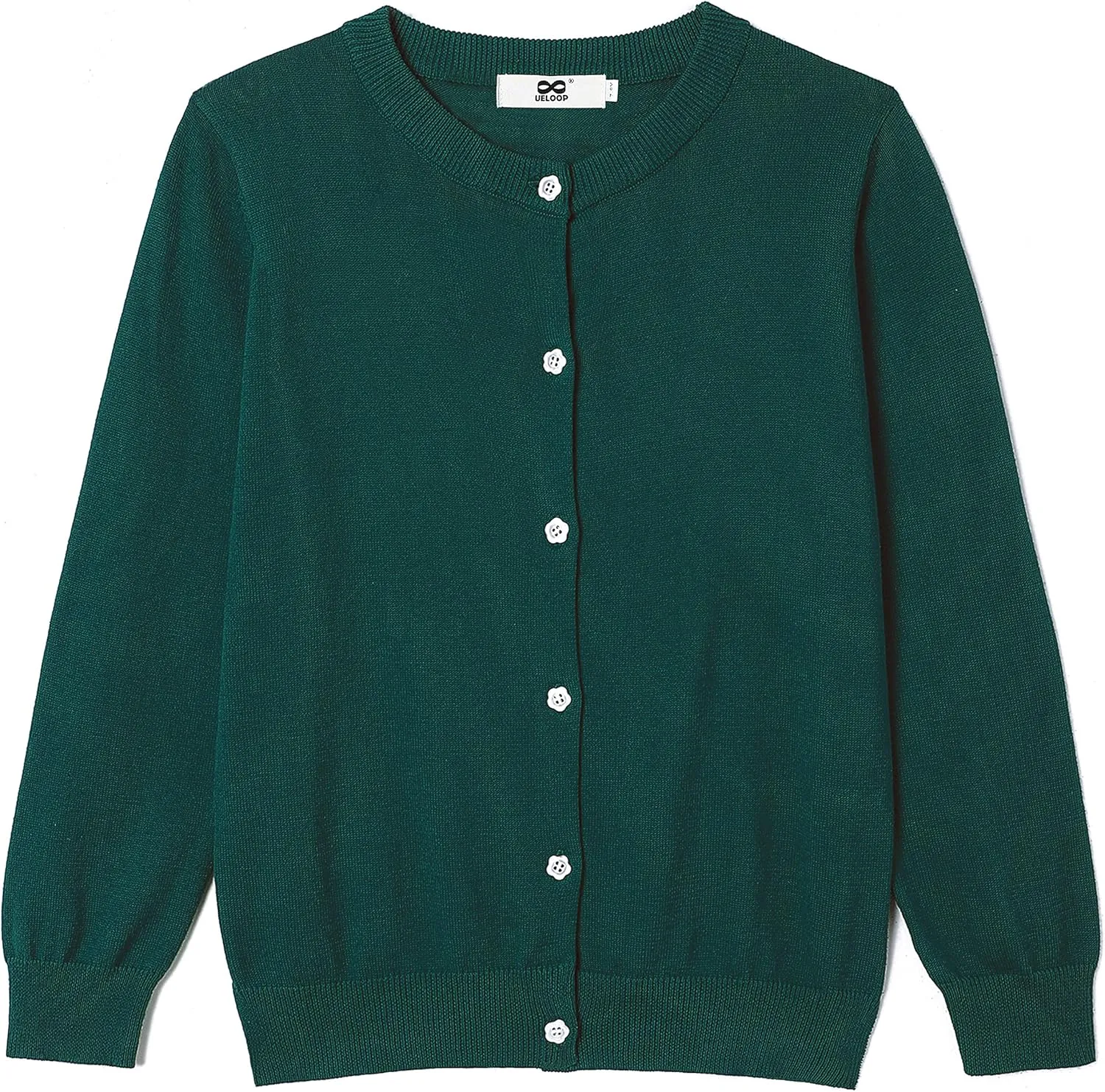 Girls' Cardigan Sweater [Cute Petal Buttons] Cotton Long Sleeve Crewneck Uniform Sweater for 5-14 Years Girls