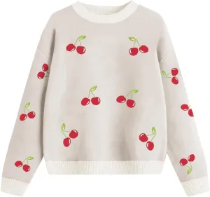 Girls Fall Sweaters Pattern Casual Crewneck Long Sleeve Knit Pullover Tops for Kids Size 5-14 Years