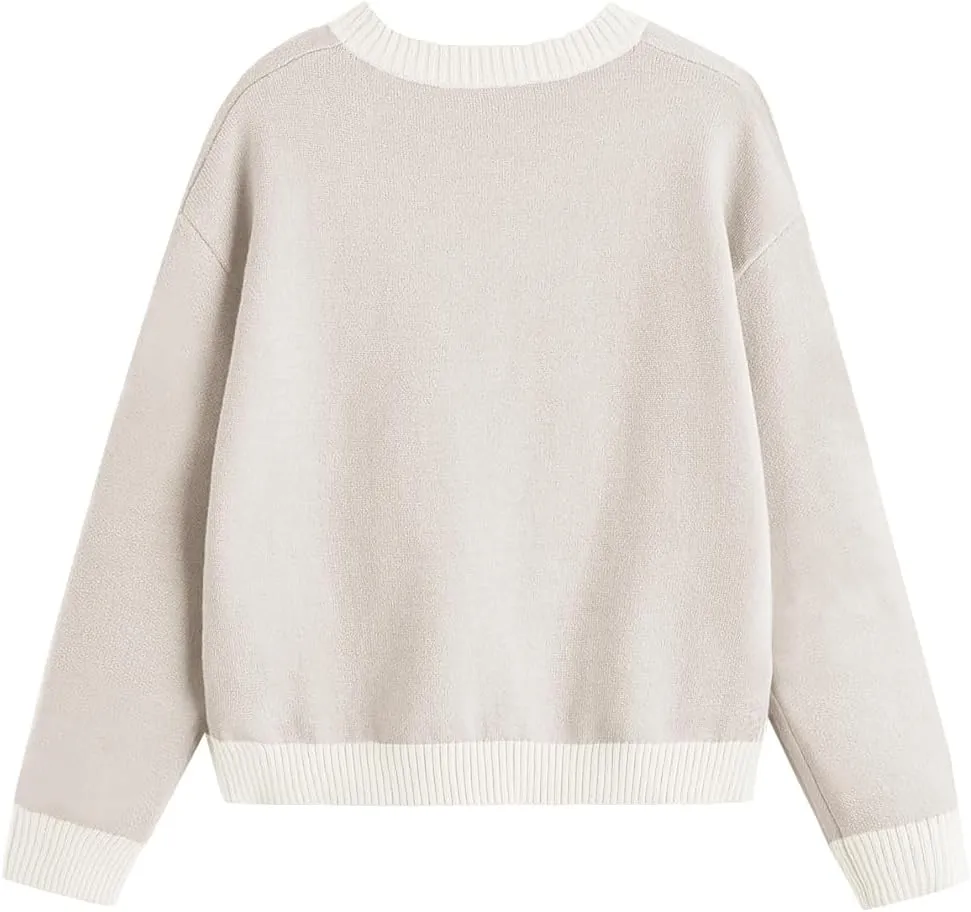 Girls Fall Sweaters Pattern Casual Crewneck Long Sleeve Knit Pullover Tops for Kids Size 5-14 Years
