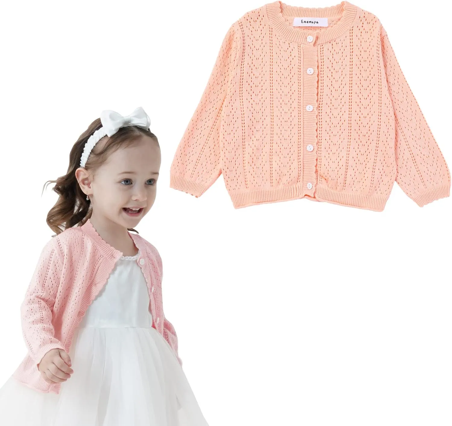 Girls' Knitted Cardigan Long-Sleeved Round Neck Spring Thin Sweater Newborn Baby Girl Cotton Heart-Shaped Sweater Coat