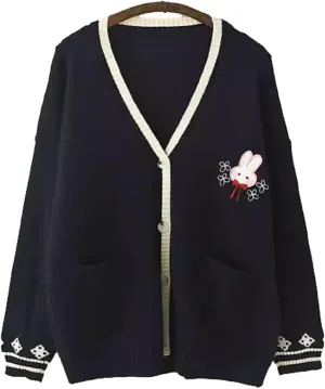 GK-O Mori Girl Kawaii Rabbit Japan JK Uniform Knit Cardigan Sweater Girl School Cosplay Sweater