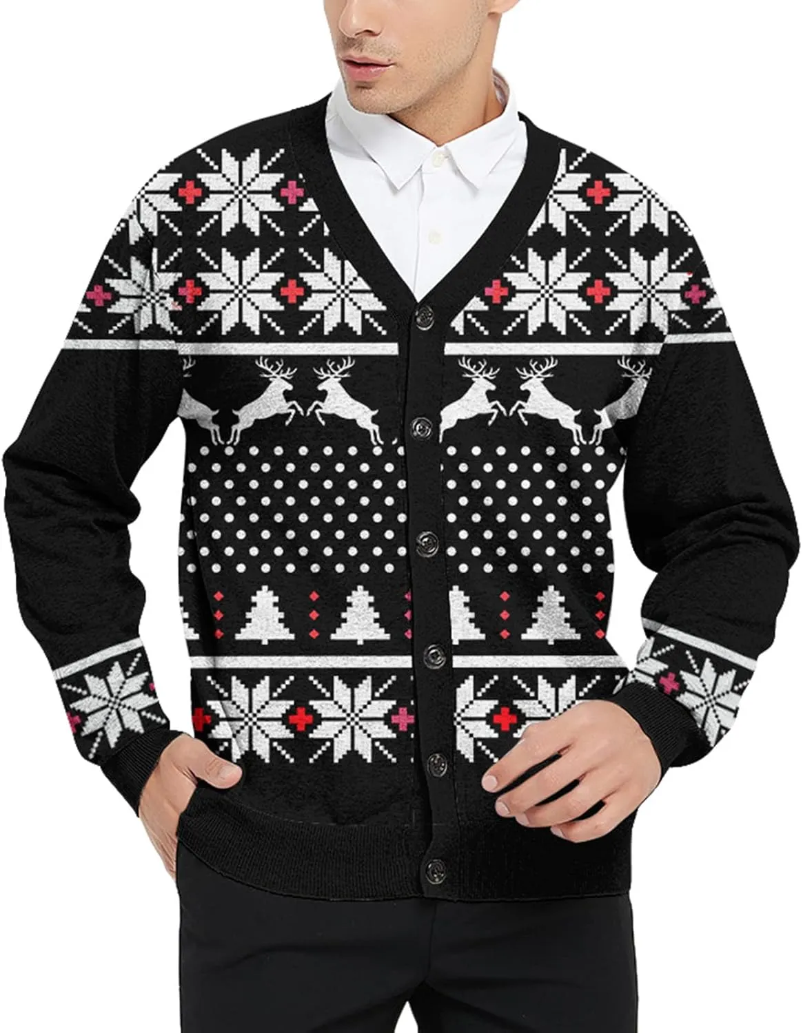 Goodstoworld Men's 2024 Ugly Christmas Cardigan Cozy Pullover Sweater V Neck Buttons Soft Knitwear