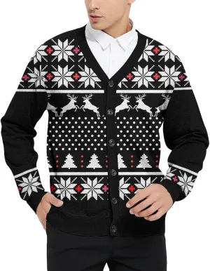 Goodstoworld Men's 2024 Ugly Christmas Cardigan Cozy Pullover Sweater V Neck Buttons Soft Knitwear
