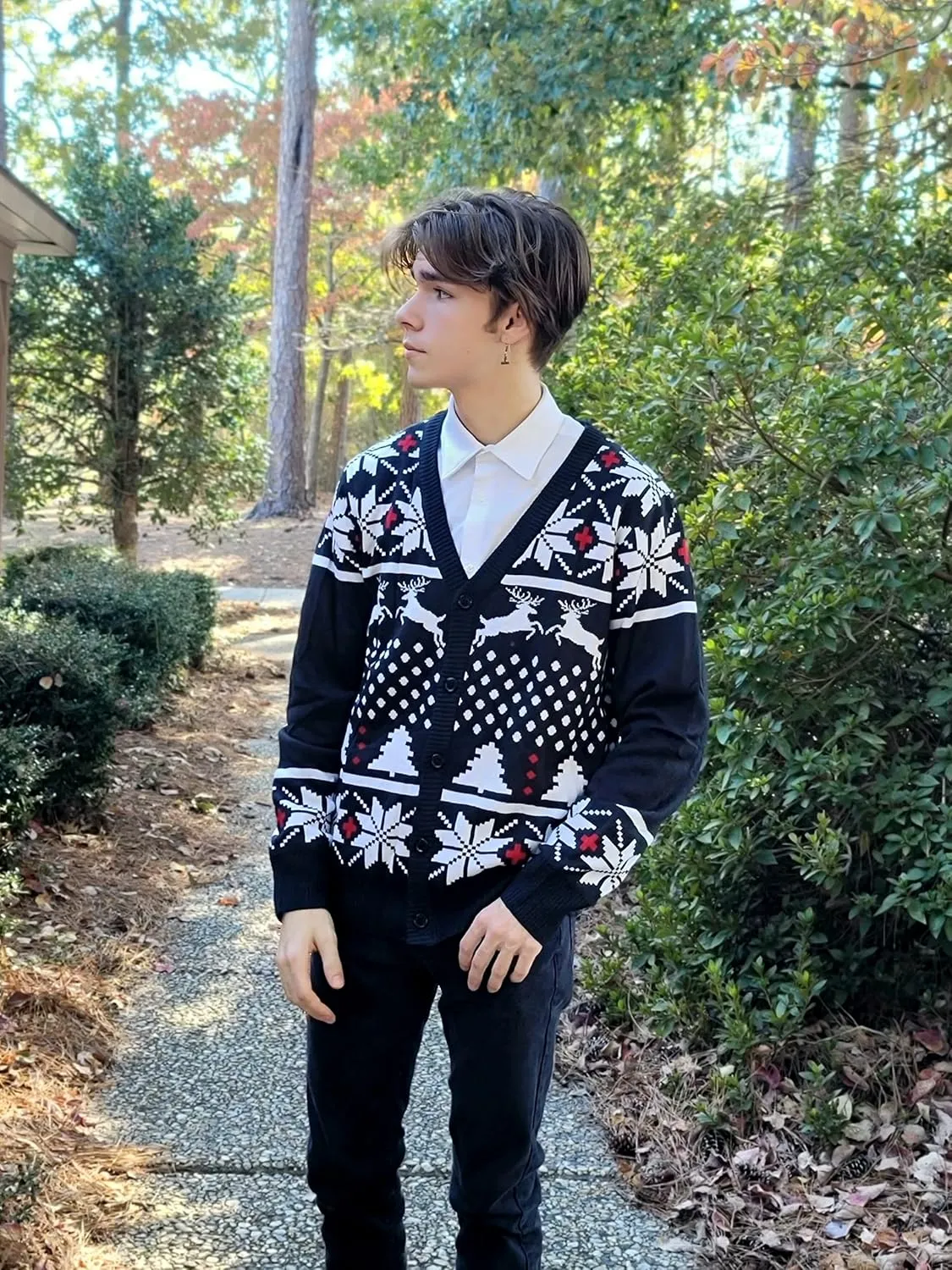Goodstoworld Men's 2024 Ugly Christmas Cardigan Cozy Pullover Sweater V Neck Buttons Soft Knitwear