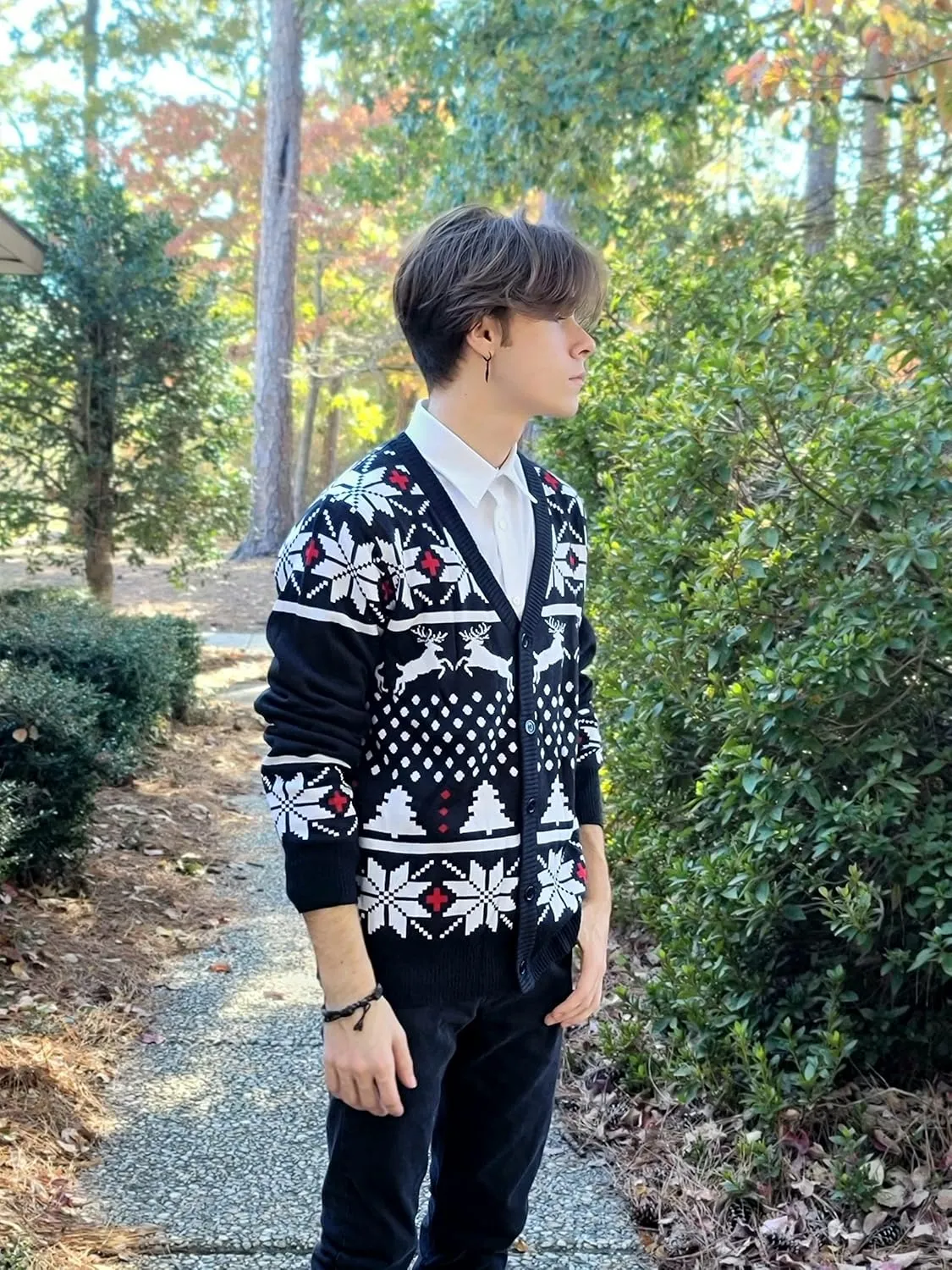 Goodstoworld Men's 2024 Ugly Christmas Cardigan Cozy Pullover Sweater V Neck Buttons Soft Knitwear
