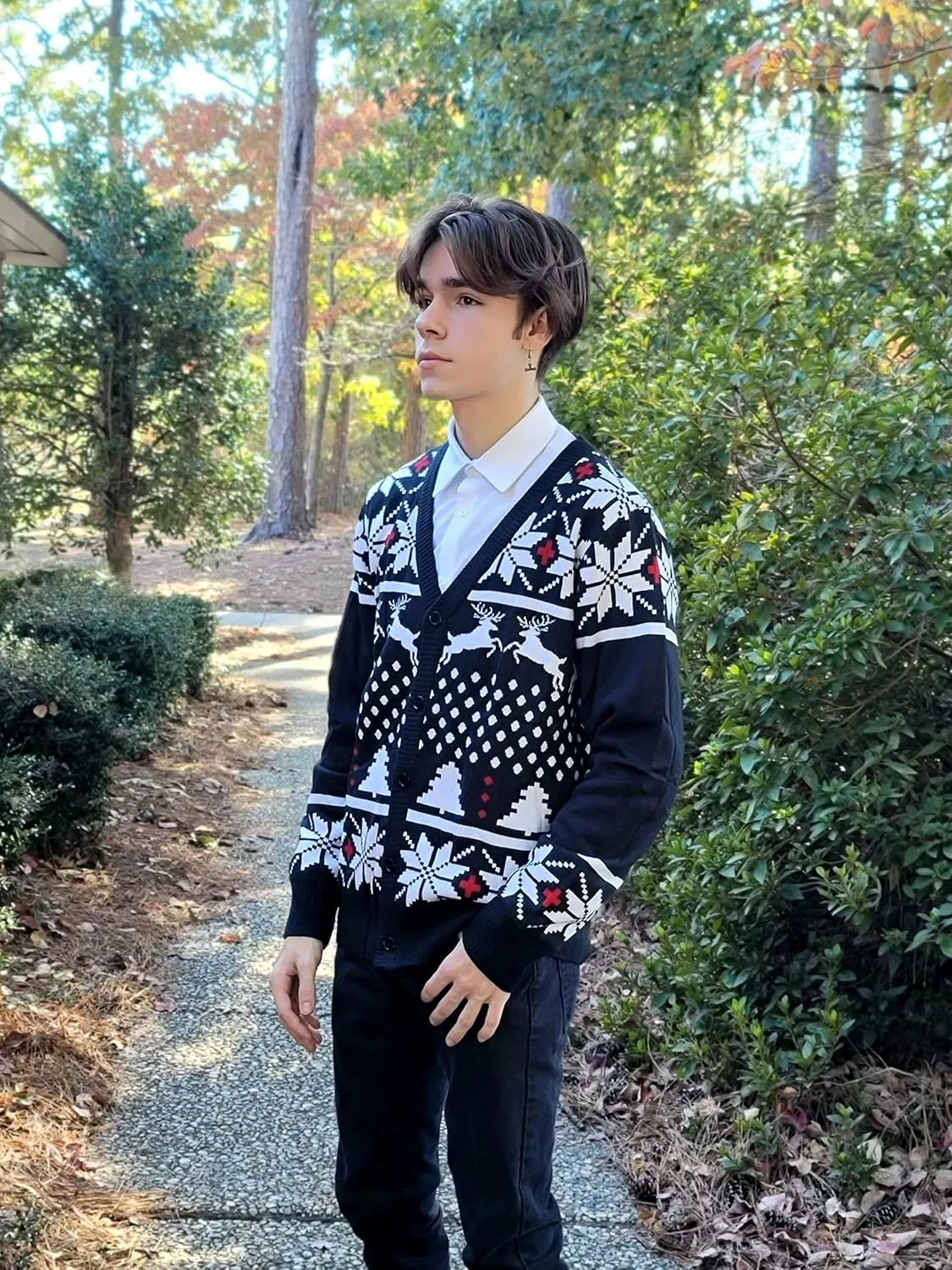 Goodstoworld Men's 2024 Ugly Christmas Cardigan Cozy Pullover Sweater V Neck Buttons Soft Knitwear