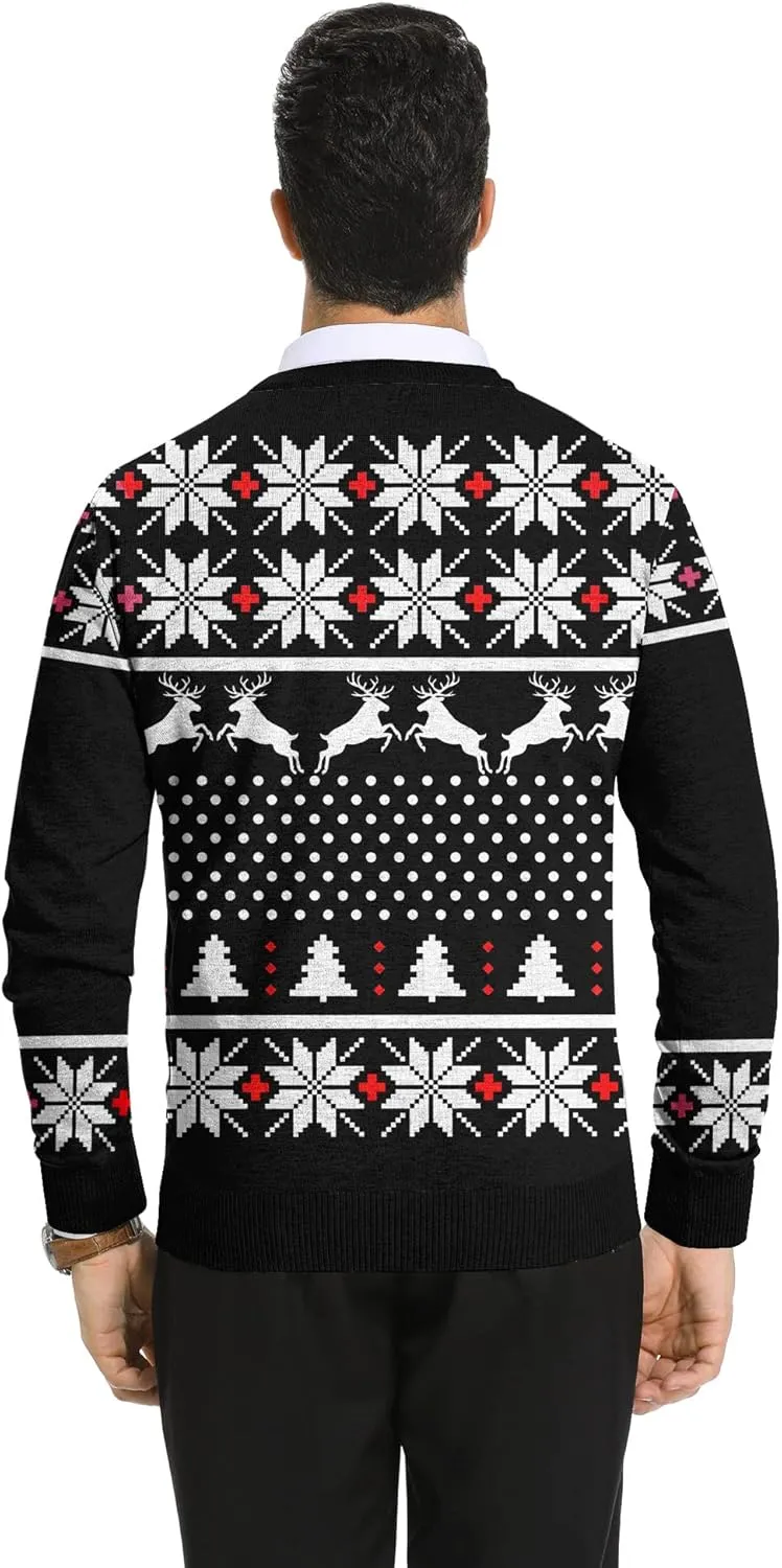 Goodstoworld Men's 2024 Ugly Christmas Cardigan Cozy Pullover Sweater V Neck Buttons Soft Knitwear