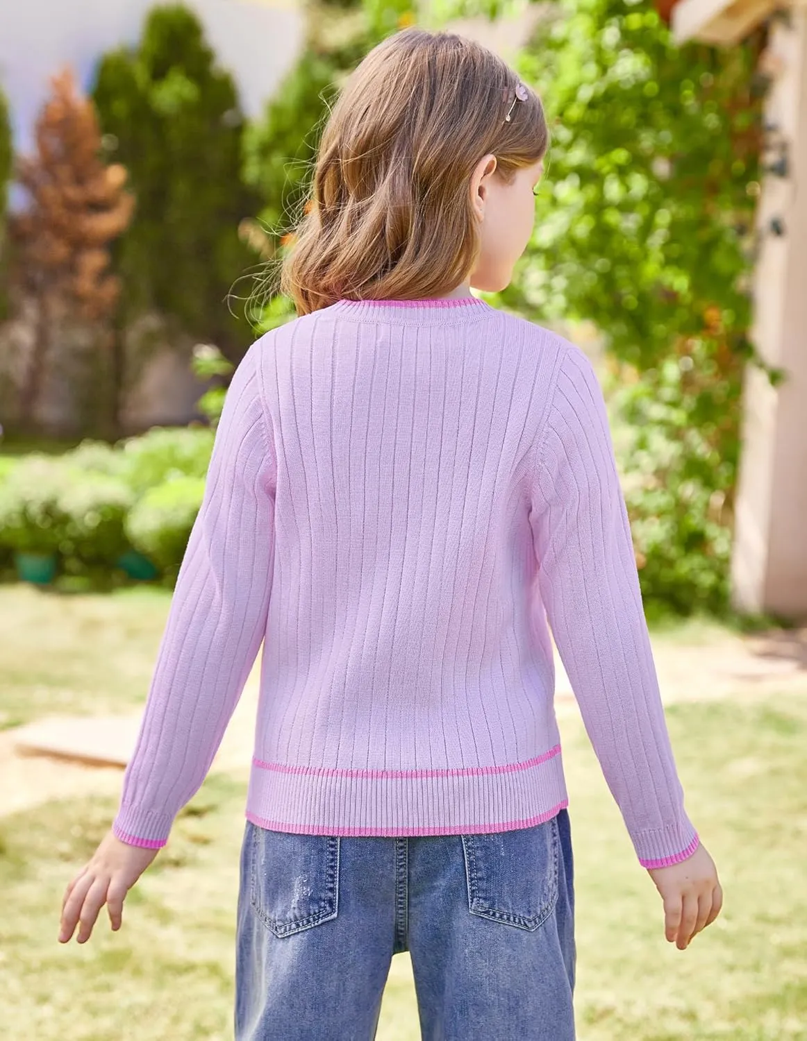 GRACE KARIN Girls Cardigan Sweater Long Sleeve Knit School Uniform Crew Neck Cute Cardigan 5-12 Years