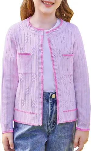 GRACE KARIN Girls Cardigan Sweater Long Sleeve Knit School Uniform Crew Neck Cute Cardigan 5-12 Years