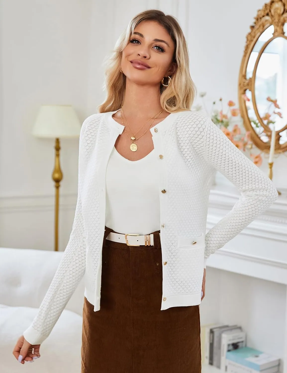 GRACE KARIN Womens 2024 Cardigan Sweaters Dressy Long Sleeve Button Down Sweater Jacket Open Front Sweater with Pockets
