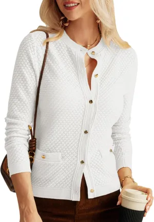 GRACE KARIN Womens 2024 Cardigan Sweaters Dressy Long Sleeve Button Down Sweater Jacket Open Front Sweater with Pockets