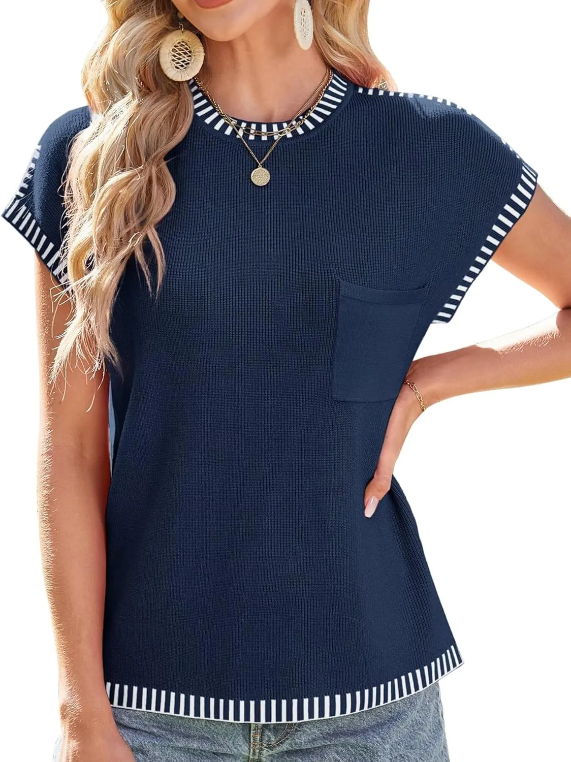 GRACE KARIN Womens Cap Sleeve Sweater Vest Crewneck Knit Casual Sweater Trendy 2025 Y2K Summer Shirt Tops