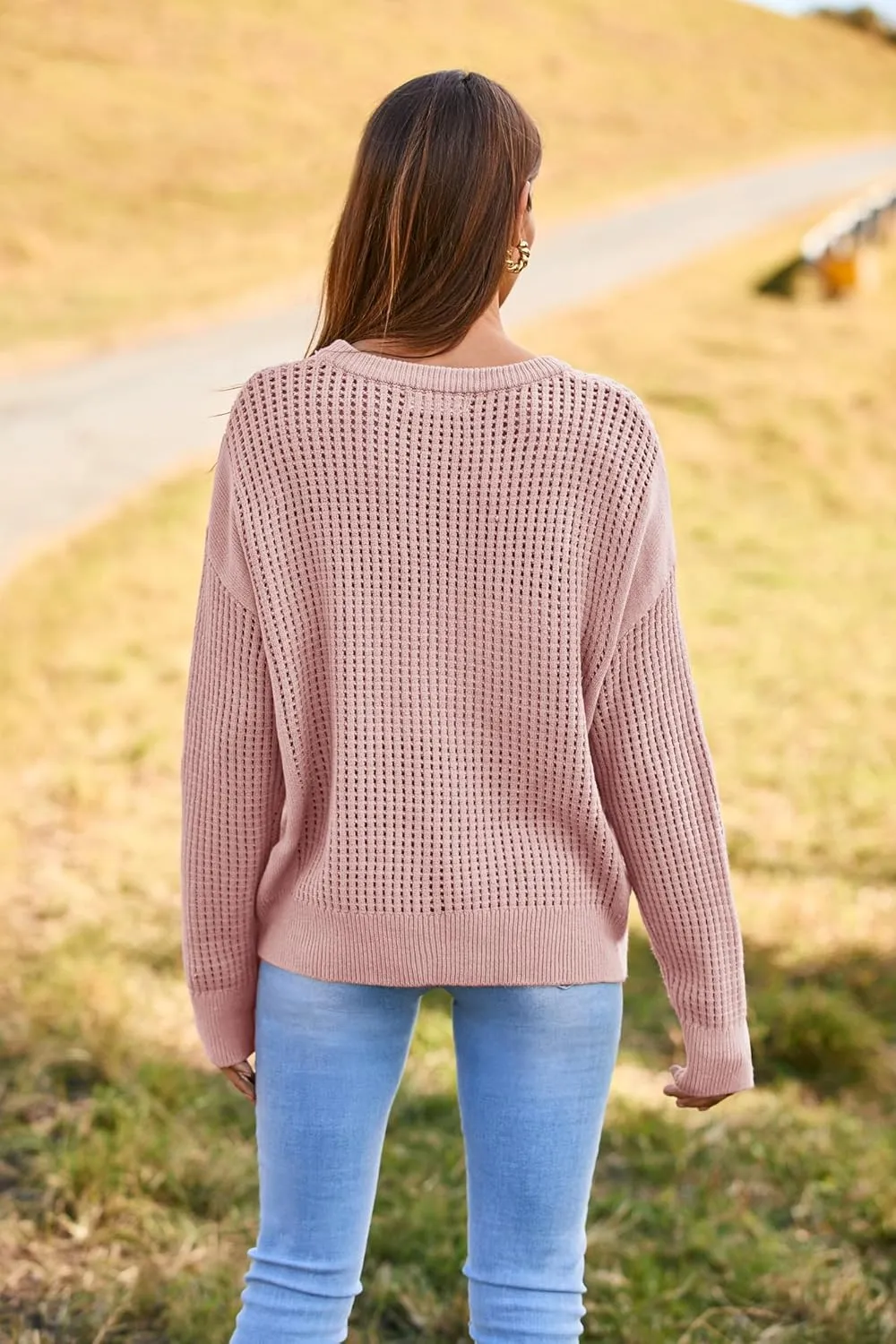 GRACE KARIN Women's Sweater 2024 Casual Loose Crew Neck Long Sleeve Crochet Fall Pullover Sweater Top