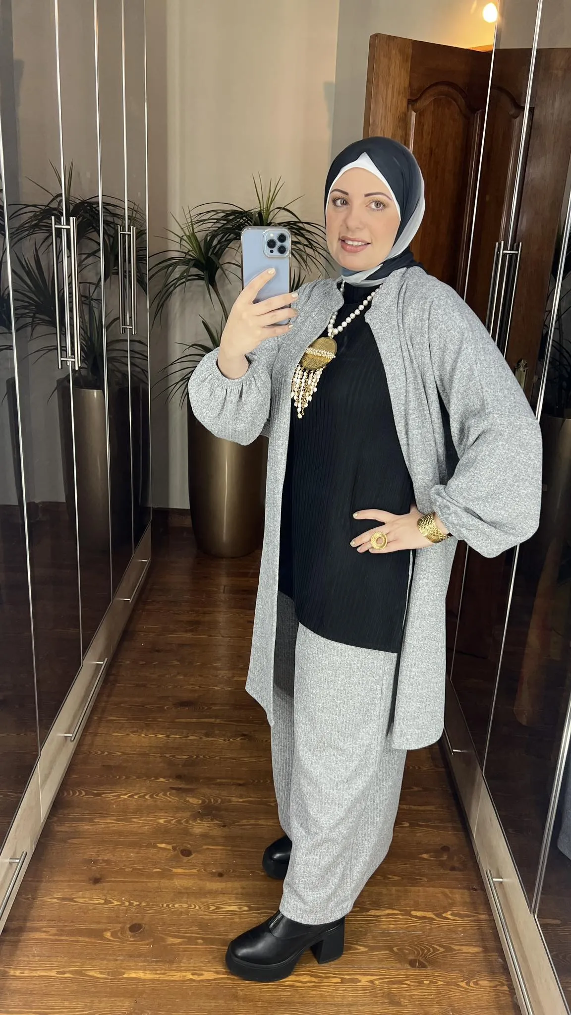 Grey wool cardigan set