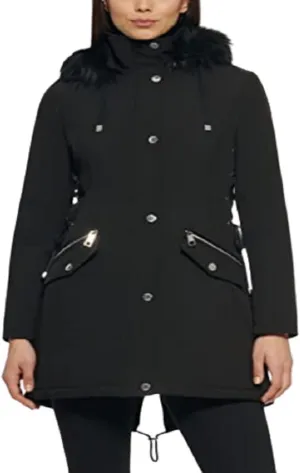 GUESS Womens Long Softshell Coat-Water Resistant Fall Jacket, Faux Fur
