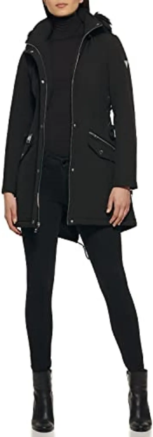 GUESS Womens Long Softshell Coat-Water Resistant Fall Jacket, Faux Fur