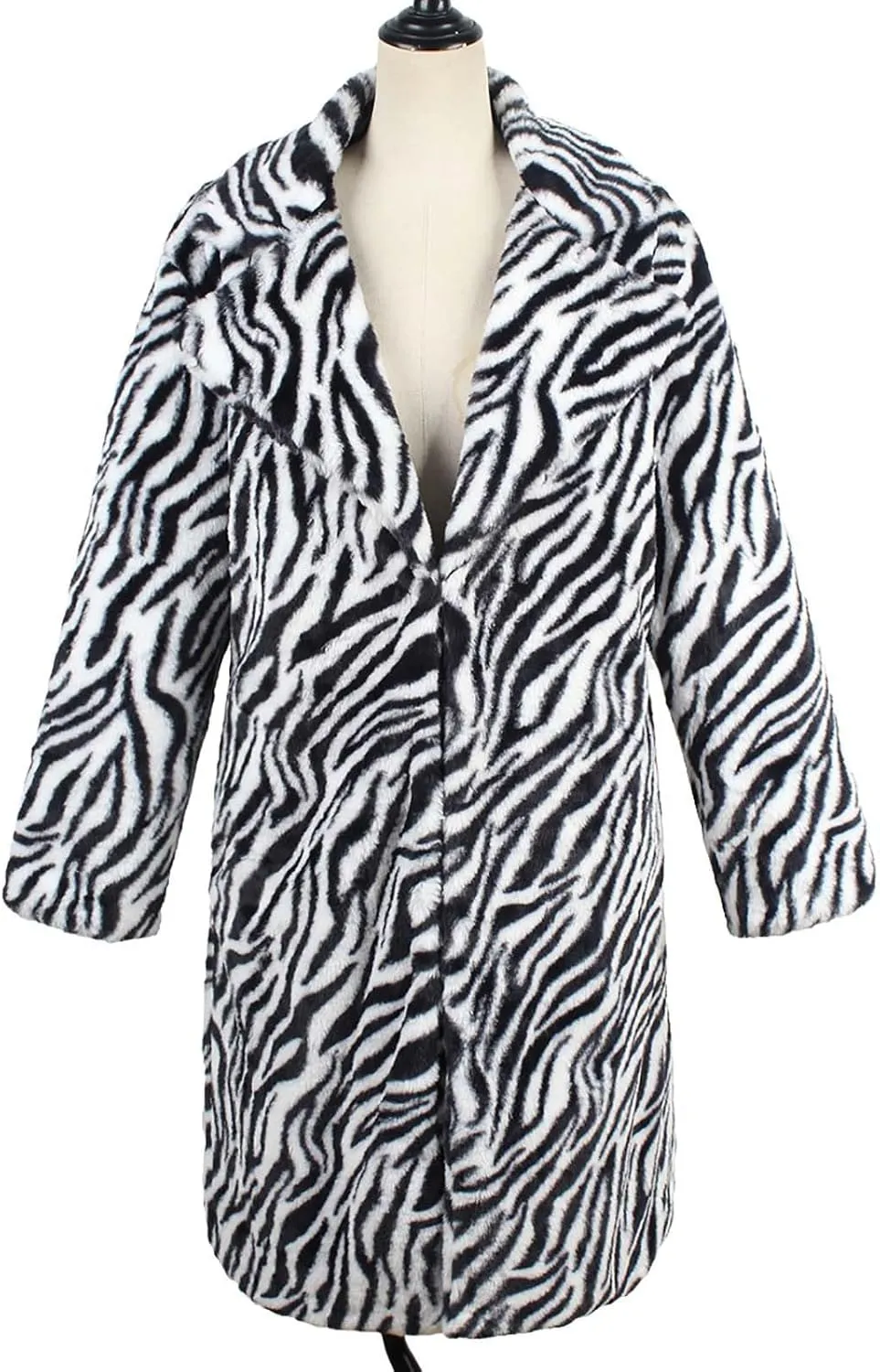 HGps8w Faux Fur Winter Coats for Women Zebra Print Shaggy Warm Outerwear Mid-Long Furry Overcoat Open Front Cardigan Jackets