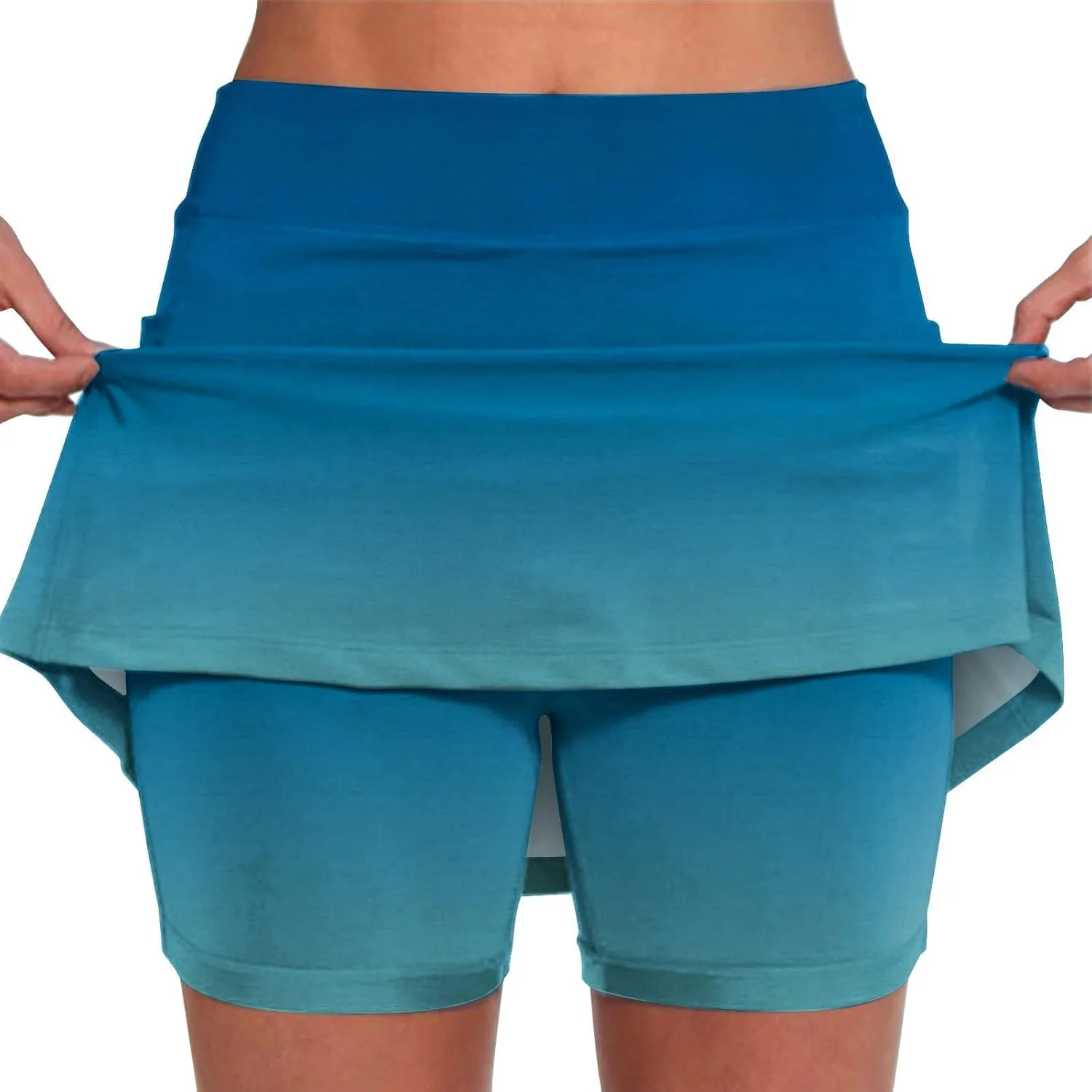 HGps8w Women's Gradient Tennis Skirt with Bulit in Shorts, Mid Waist Workout Running Golf Athletic Activewear Skorts