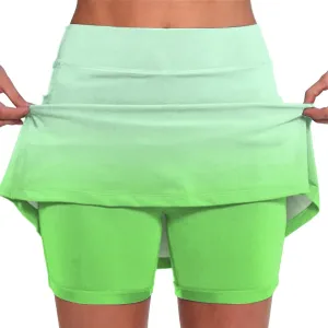 HGps8w Women's Gradient Tennis Skirt with Bulit in Shorts, Mid Waist Workout Running Golf Athletic Activewear Skorts