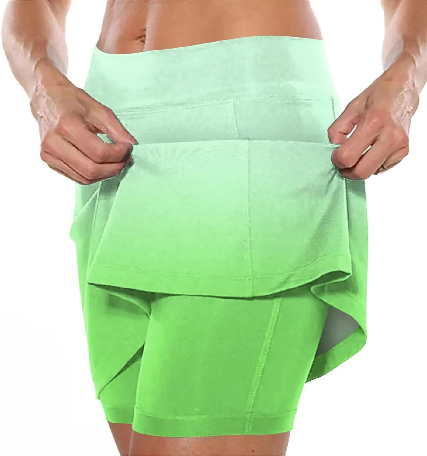 HGps8w Women's Gradient Tennis Skirt with Bulit in Shorts, Mid Waist Workout Running Golf Athletic Activewear Skorts
