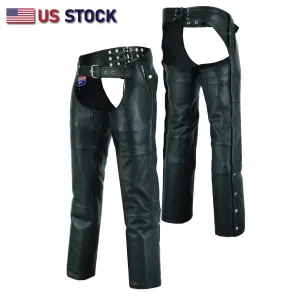 HL12840NKD Heavy Buffalo Leather Lined Chaps Motorcycle Riding Biker Chap Black