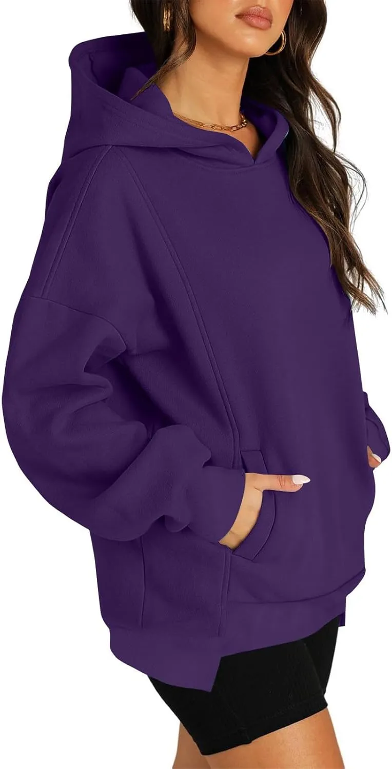 Hoodies for Women Winter Loose Comfy Fleece Oversized Sweatshirt Long Sleeve Drop Shoulder Fleece Pullover Sweaters