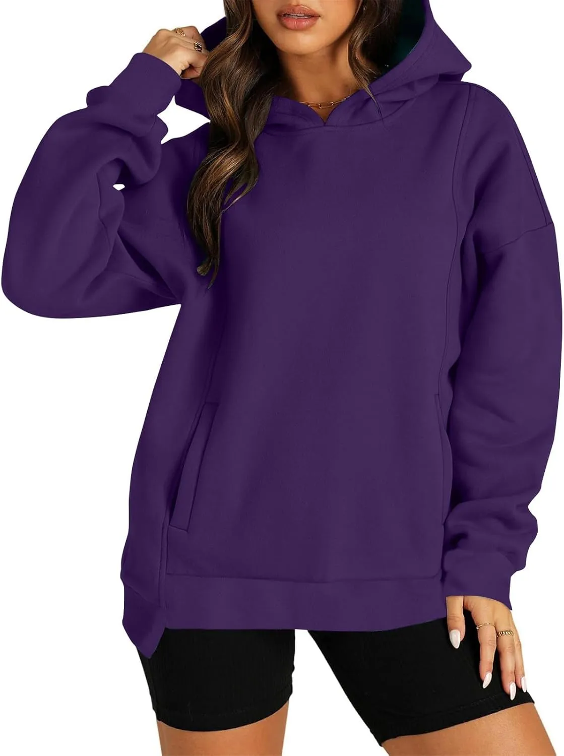 Hoodies for Women Winter Loose Comfy Fleece Oversized Sweatshirt Long Sleeve Drop Shoulder Fleece Pullover Sweaters