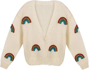 HOULENGS Women's Strawberry Print Button Down Long Sleeve V Neck Crop Cardigan Sweater