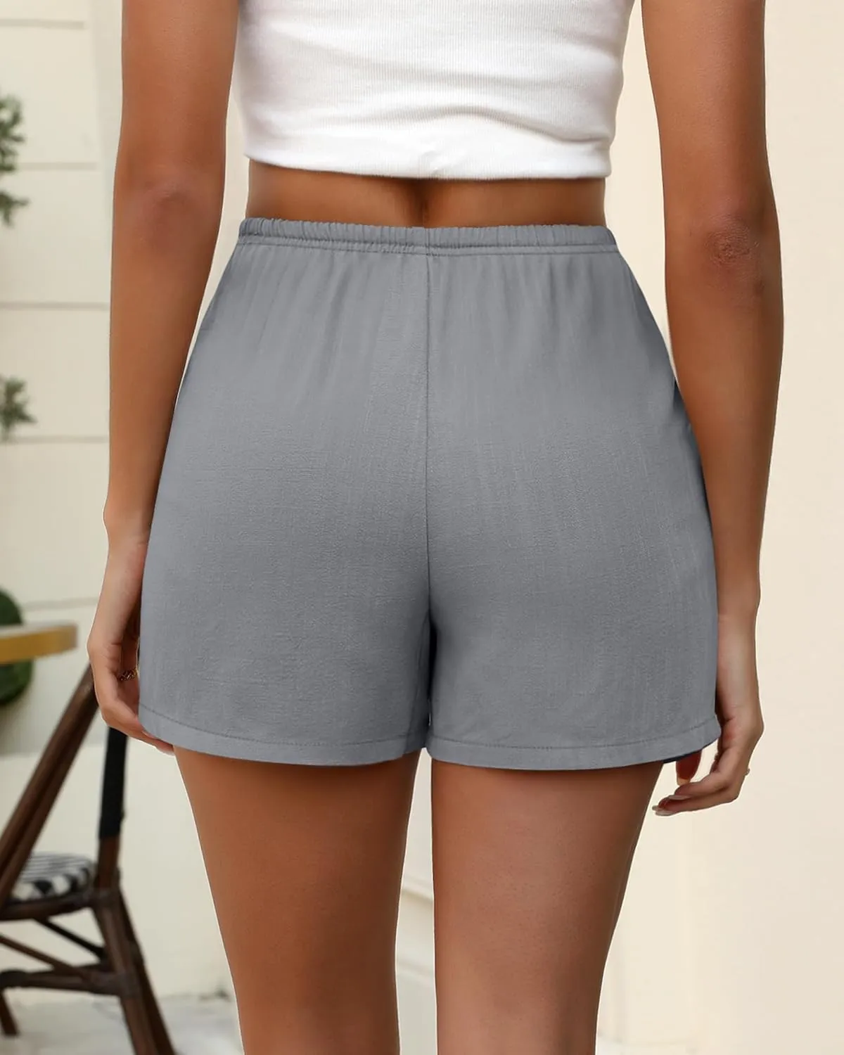 Huukeay 2 Pack Women's Casual Linen Shorts Comfy Drawstring High Waisted 2025 Summer Lightweight Beach Shorts with Pockets